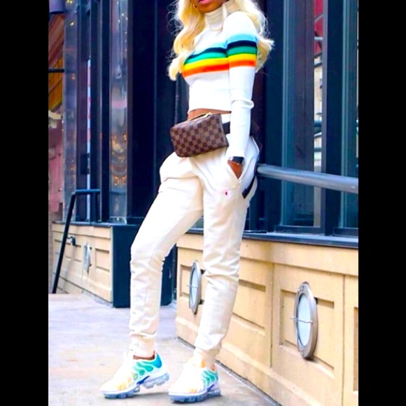 Stylish TurtleNeck Form Fitted Crop Rainbow Striped Rib Knit Long Sleeve Shirt - Picture 3 of 7